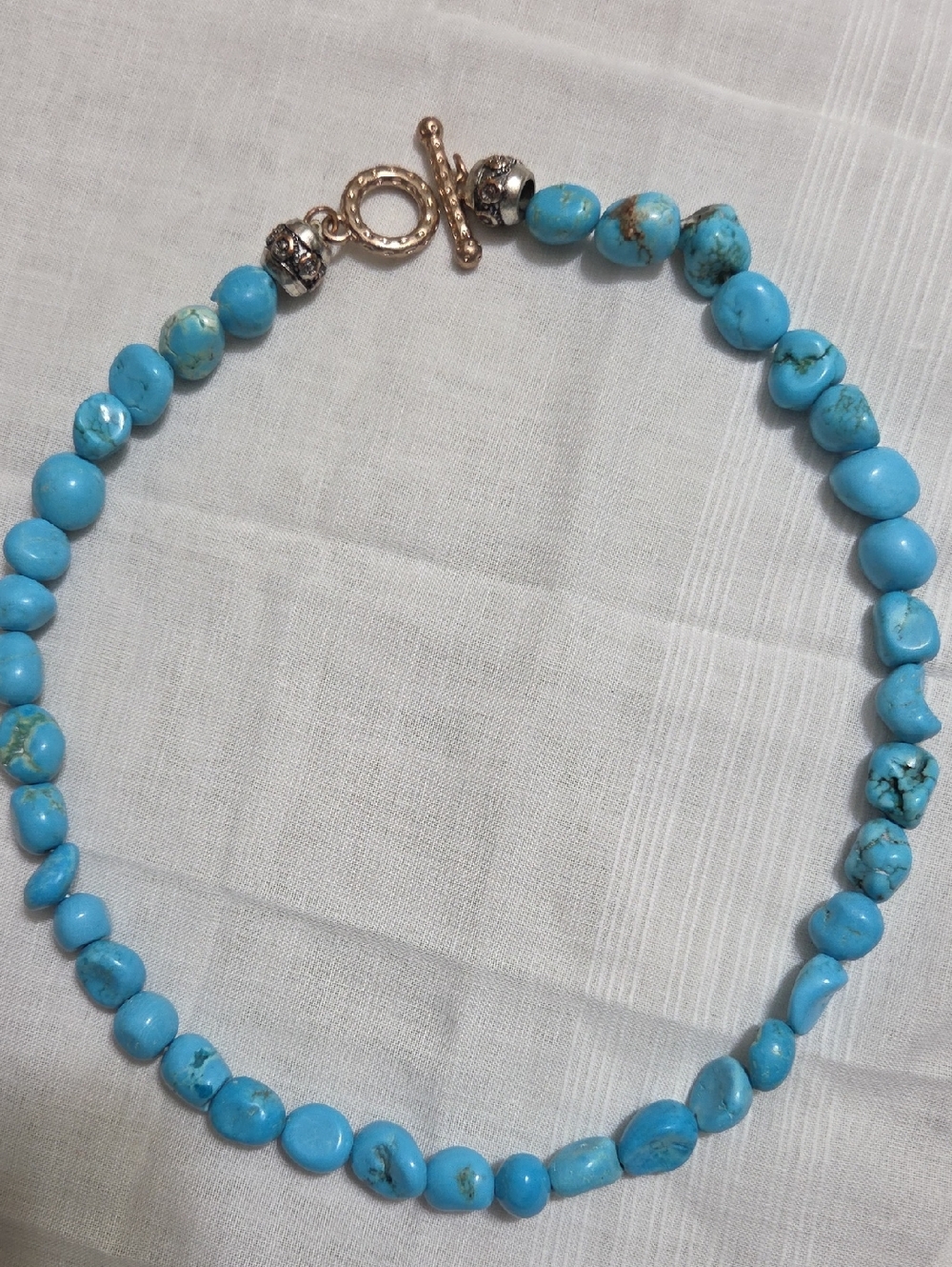 Genuine Turquoise Bead Necklace with Gold Toggle Clasp - Women Jewelry